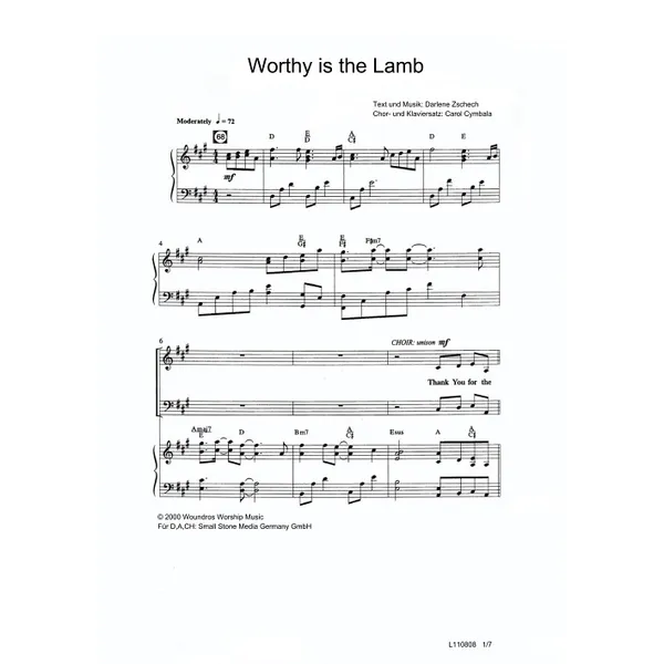 Produktbild des Artikels Worthy is the Lamb (Noten - Download)