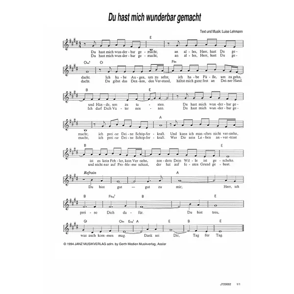 Produktbild des Artikels Du hast mich wunderbar gemacht (Noten - Download)