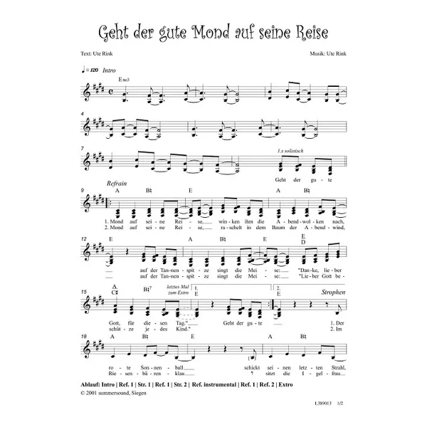 Produktbild des Artikels Geht der gute Mond auf seine Reise (Noten - Download)