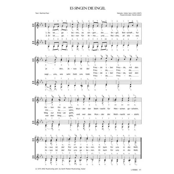 Produktbild des Artikels Es singen die Engel (Noten - Download)