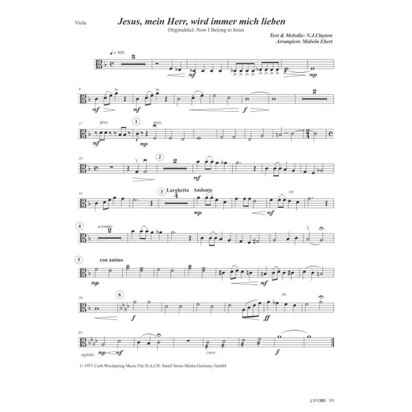 Produktbild des Artikels Jesus, mein Herr, wird immer mich lieben (Viola) (Noten - Download)