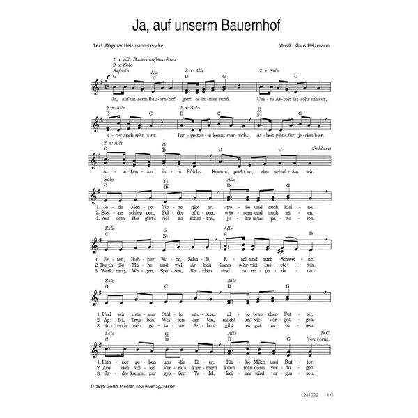 Produktbild des Artikels Ja, auf unserm Bauernhof (Noten - Download)