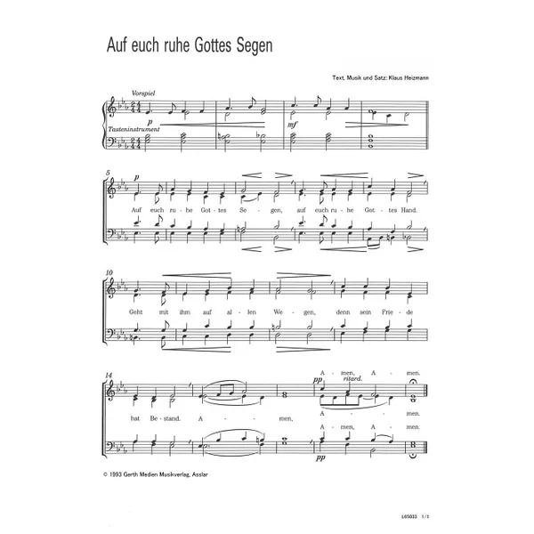 Produktbild des Artikels Auf euch ruhe Gottes Segen (Noten - Download)