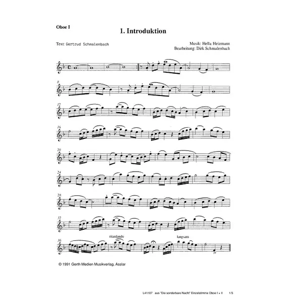 Produktbild des Artikels Die sonderbare Nacht (Oboe 1+2) (Noten - Download)