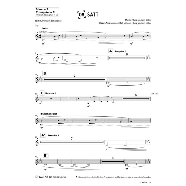 Produktbild des Artikels Satt (2. Trompete in C) (Noten - Download)