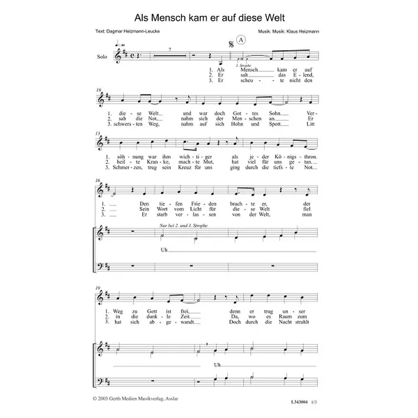 Produktbild des Artikels Als Mensch kam er auf diese Welt (Noten - Download)