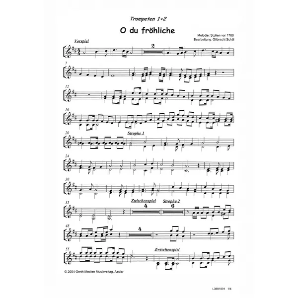 Produktbild des Artikels O du fröhliche (Trompete 1+2 / Posaunen) (Noten - Download)