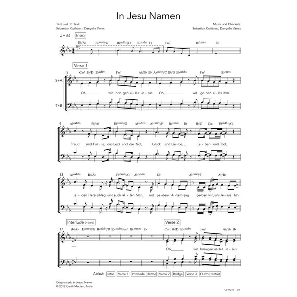 Produktbild des Artikels In Jesu Name (Noten - Download)