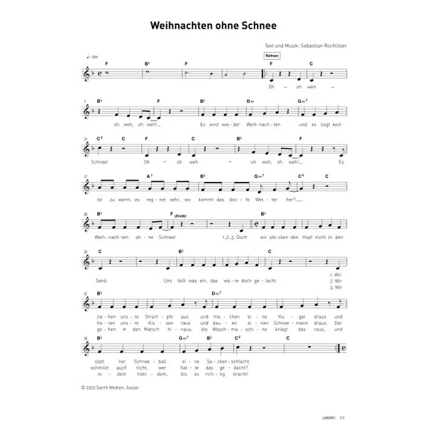 Produktbild des Artikels Weihnachten ohne Schnee (Noten - Download)