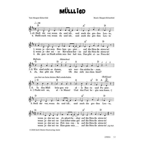 Produktbild des Artikels Müll-Lied (Noten - Download)