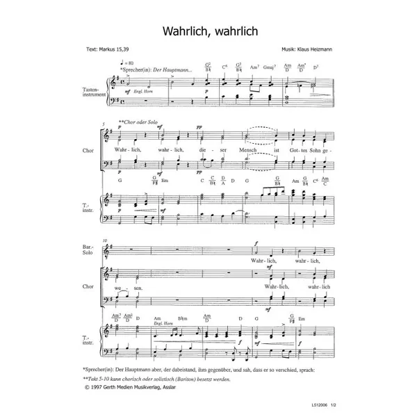 Produktbild des Artikels Wahrlich, wahrlich (Noten - Download)