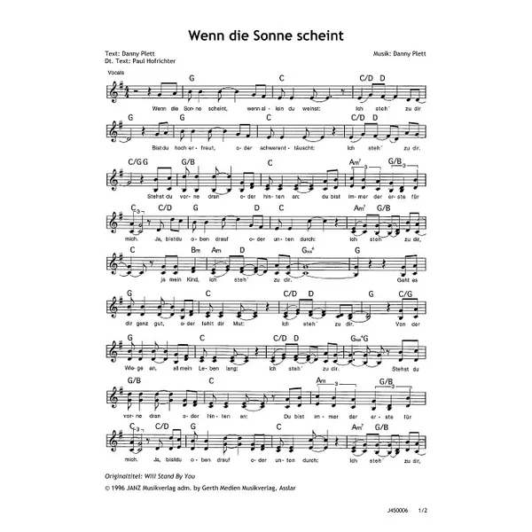 Produktbild des Artikels Wenn die Sonne scheint (Noten - Download)