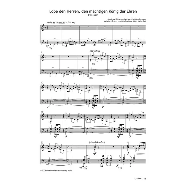 Produktbild des Artikels Lobe den Herren, den mächtigen König - Fantasie (Noten - Download)