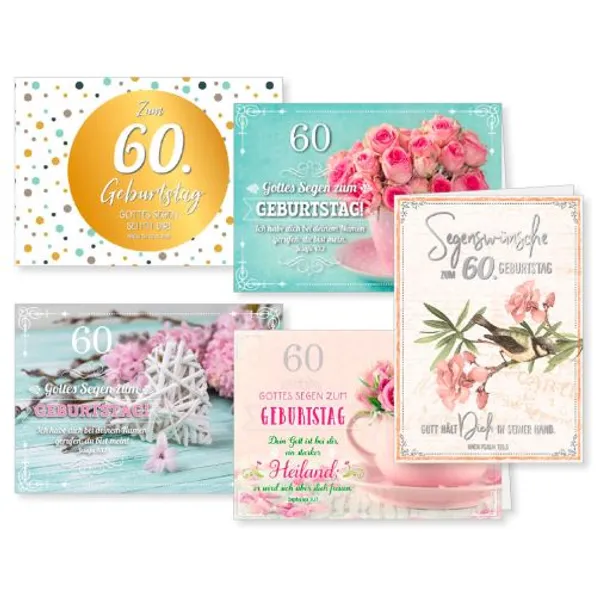 Produktbild des Artikels Faltkarten zum 60. Geburtstag - 5er Set (Schreibwaren)