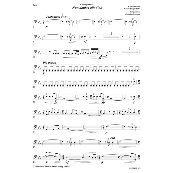 Produktbild des Artikels Nun danket alle Gott - Choralfantasie (Bass) (Noten - Download)
