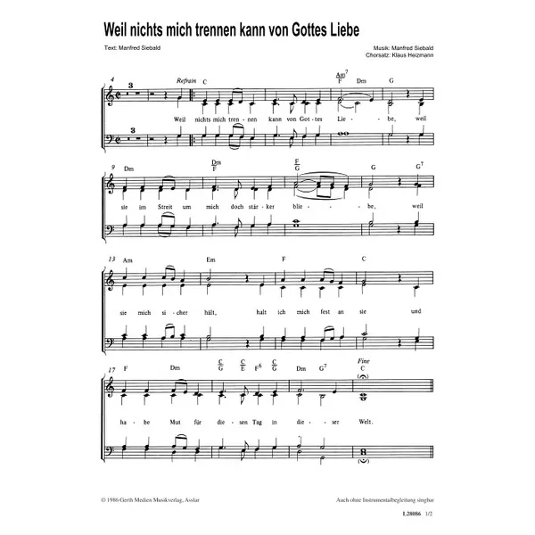 Produktbild des Artikels Weil nichts mich trennen kann von Gottes Liebe (Noten - Download)