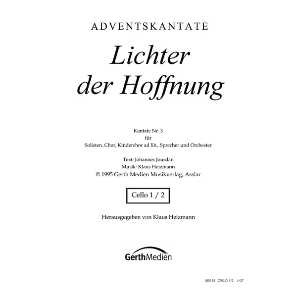 Produktbild des Artikels Lichter der Hoffnung (Violoncello 1+2) (Noten - Download)