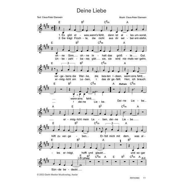 Produktbild des Artikels Deine Liebe (Noten - Download)