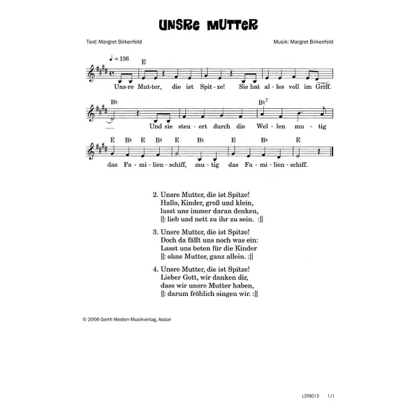 Produktbild des Artikels Unsre Mutter (Noten - Download)