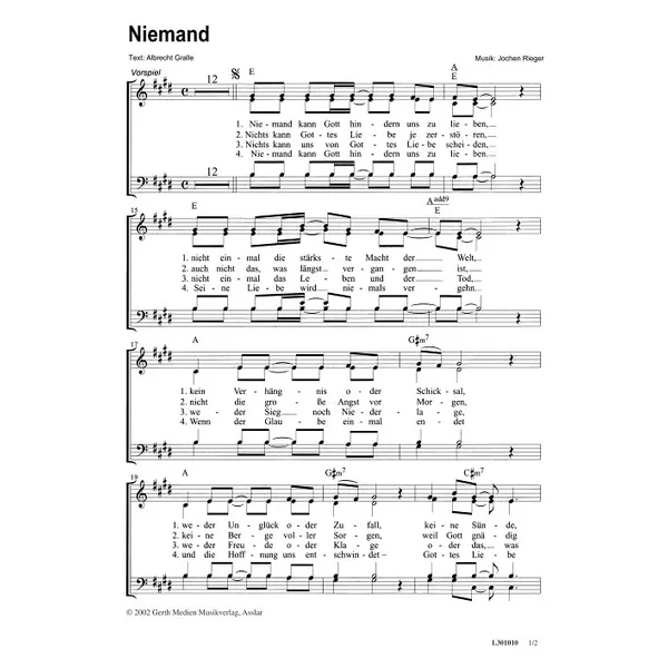 Produktbild des Artikels Niemand (Noten - Download)