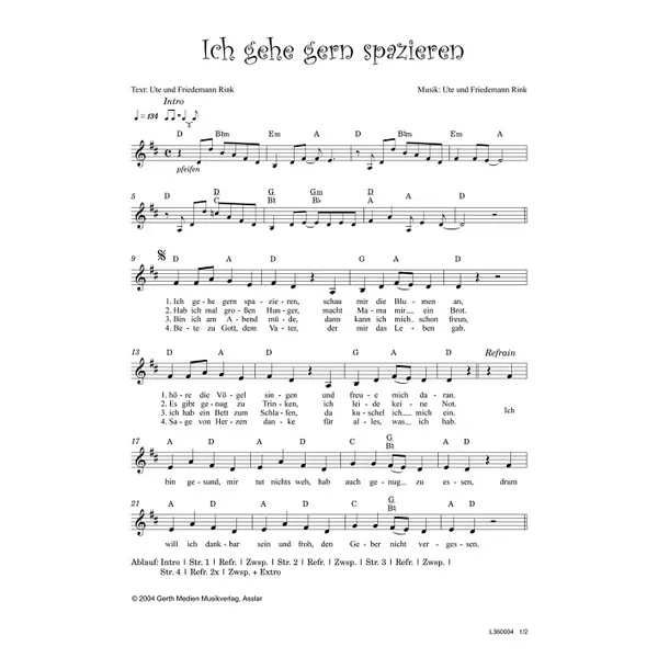 Produktbild des Artikels Ich gehe gern spazieren (Noten - Download)