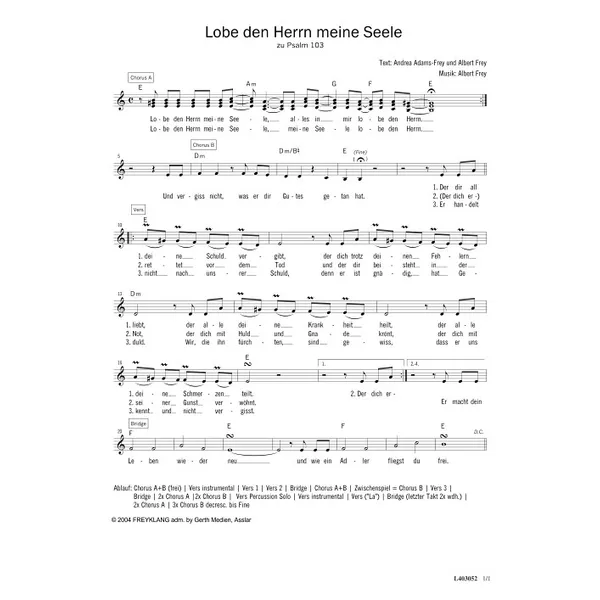 Produktbild des Artikels Lobe den Herrn, meine Seele (Noten - Download)