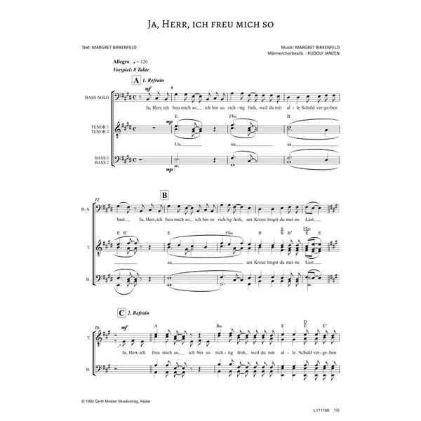 Produktbild des Artikels Ja, Herr, ich freu mich so (Noten - Download)