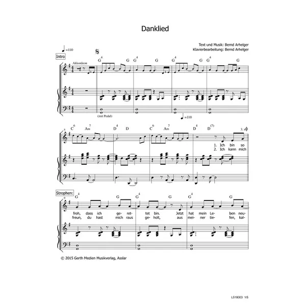 Produktbild des Artikels Danklied (Noten - Download)