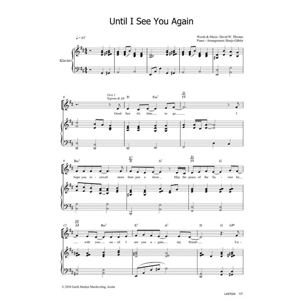 Produktbild des Artikels Until I See You Again (Noten - Download)