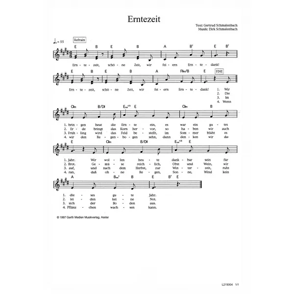 Produktbild des Artikels Erntezeit (Noten - Download)