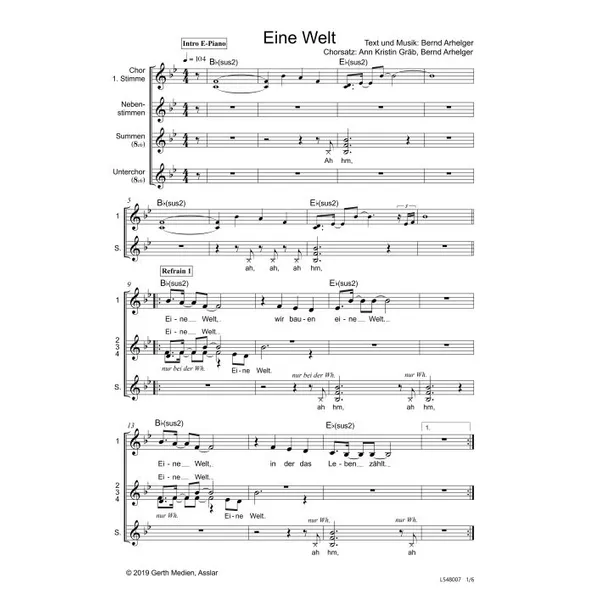 Produktbild des Artikels Eine Welt (Noten - Download)