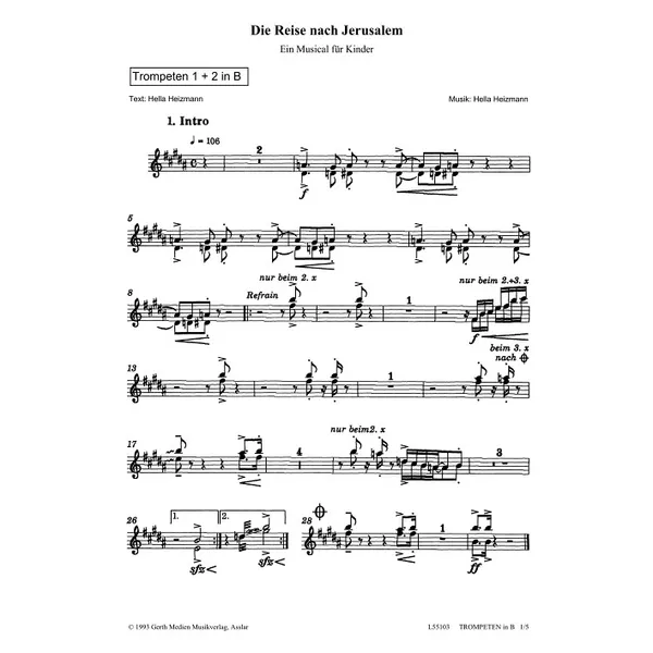 Produktbild des Artikels Die Reise nach Jerusalem (Trompete 1+2 in B) (Noten - Download)