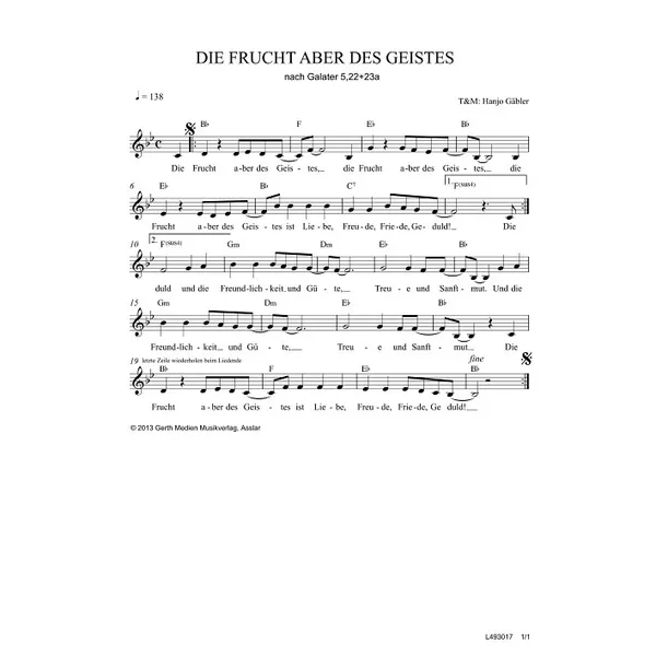 Produktbild des Artikels Die Frucht aber des Geistes (Noten - Download)