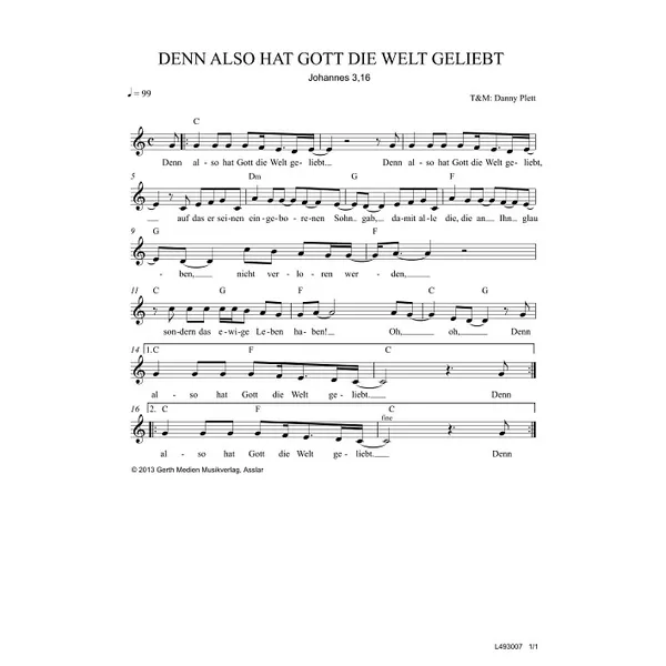 Produktbild des Artikels Denn also hat Gott die Welt geliebt (Noten - Download)