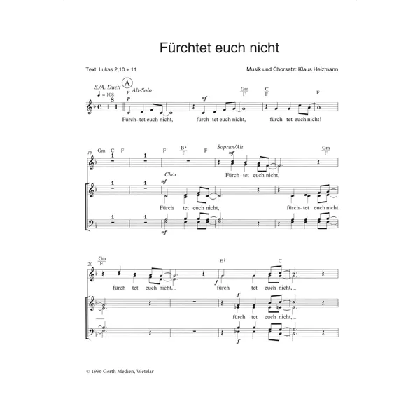 Produktbild des Artikels Fürchtet euch nicht (Noten - Download)