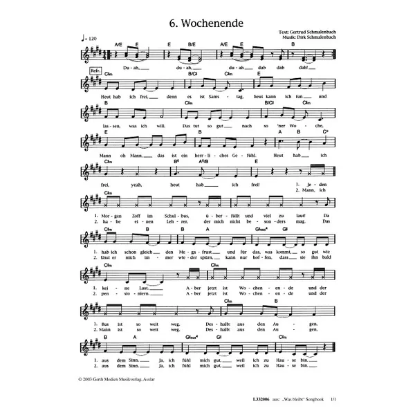 Produktbild des Artikels Wochenende (Noten - Download)