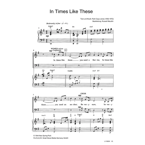 Produktbild des Artikels In Times Like These (Noten - Download)