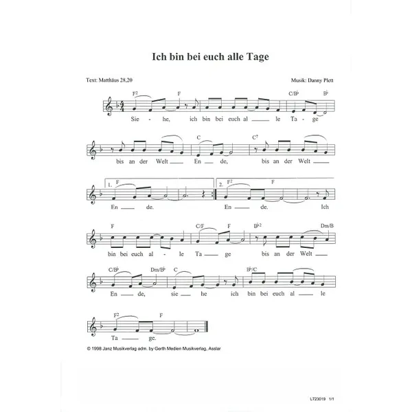 Produktbild des Artikels Ich bin bei euch alle Tage (Noten - Download)