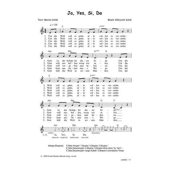 Produktbild des Artikels Ja, Yes, Si, Da (Noten - Download)