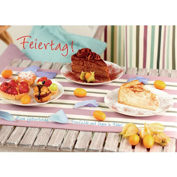 Produktbild des Artikels Faltkarte "Feiertag! Zum Geburtstag Freu(n)de und Segen in Fülle" - 5 Stück (Schreibwaren)