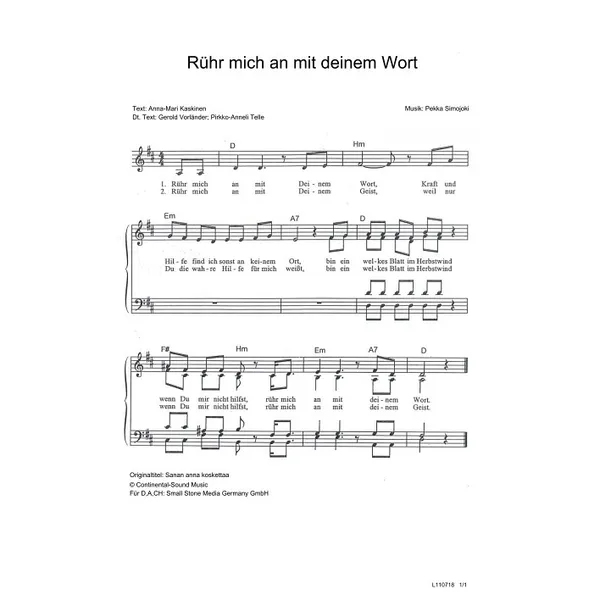 Produktbild des Artikels Rühr mich an mit deinem Wort (Noten - Download)