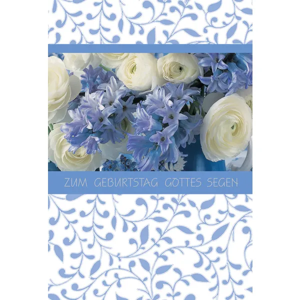 Produktbild des Artikels Faltkarte "Zum Geburtstag Gottes Segen" Floral blau - 5 Stück (Schreibwaren)