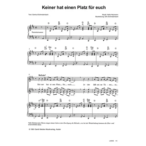 Produktbild des Artikels Keiner hat einen Platz für euch (Noten - Download)