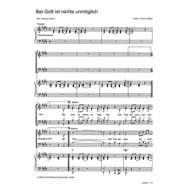 Produktbild des Artikels Bei Gott ist nichts unmöglich (Noten - Download)