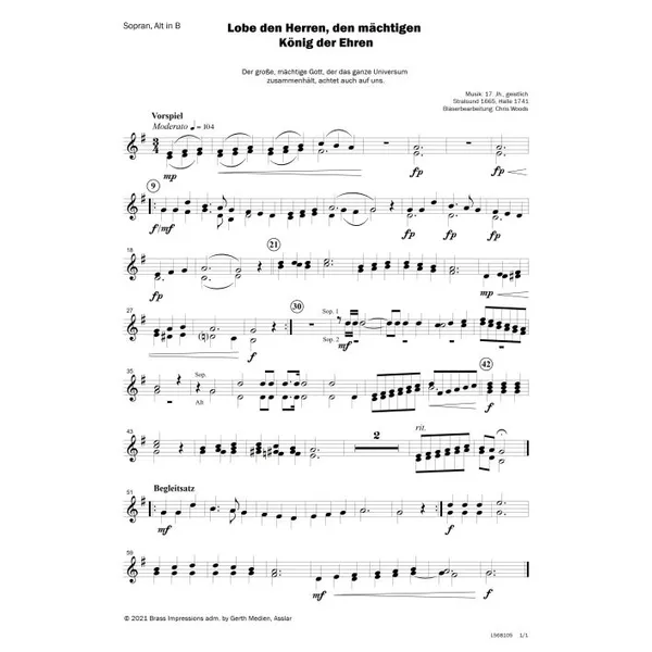 Produktbild des Artikels Lobe den Herren, den mächtigen König der Ehren (Noten - Download)