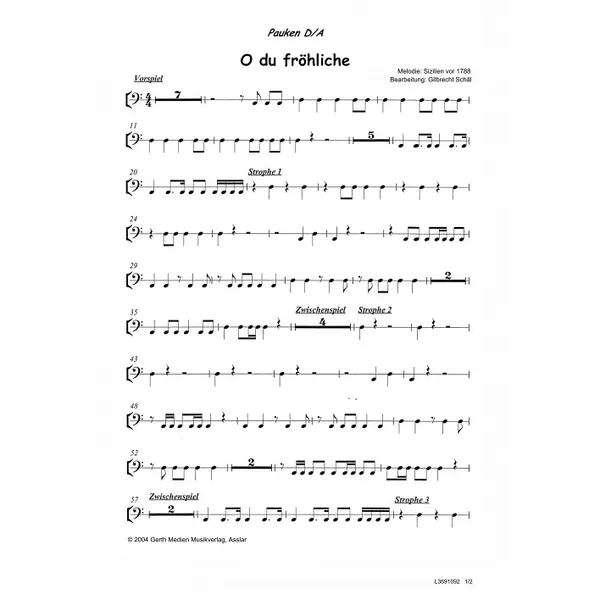Produktbild des Artikels O du fröhliche (Pauken D/A) (Noten - Download)