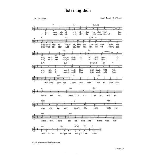 Produktbild des Artikels Ich mag dich (Noten - Download)