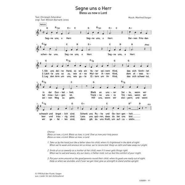 Produktbild des Artikels Segne uns, o Herr (Noten - Download)