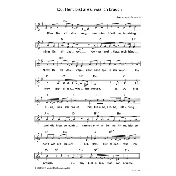Produktbild des Artikels Du, Herr, bist alles, was ich brauch (Noten - Download)