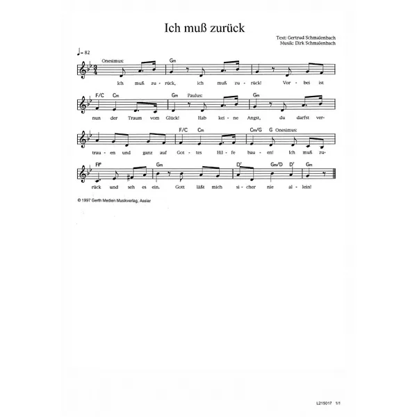 Produktbild des Artikels Ich muss zurück (Noten - Download)